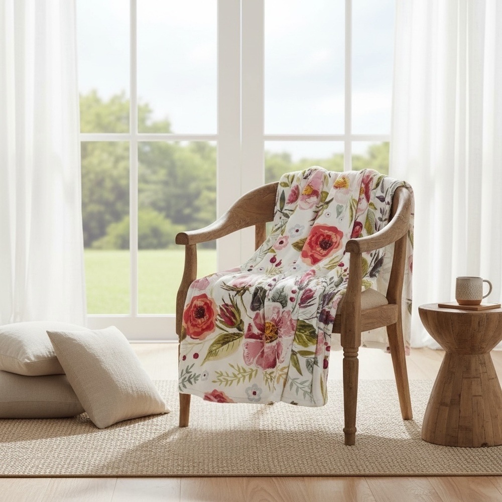 NEW Boho Floral Ultra Soft Fleece Throw Blanket Bedspread Bedding - 80" x 60"
